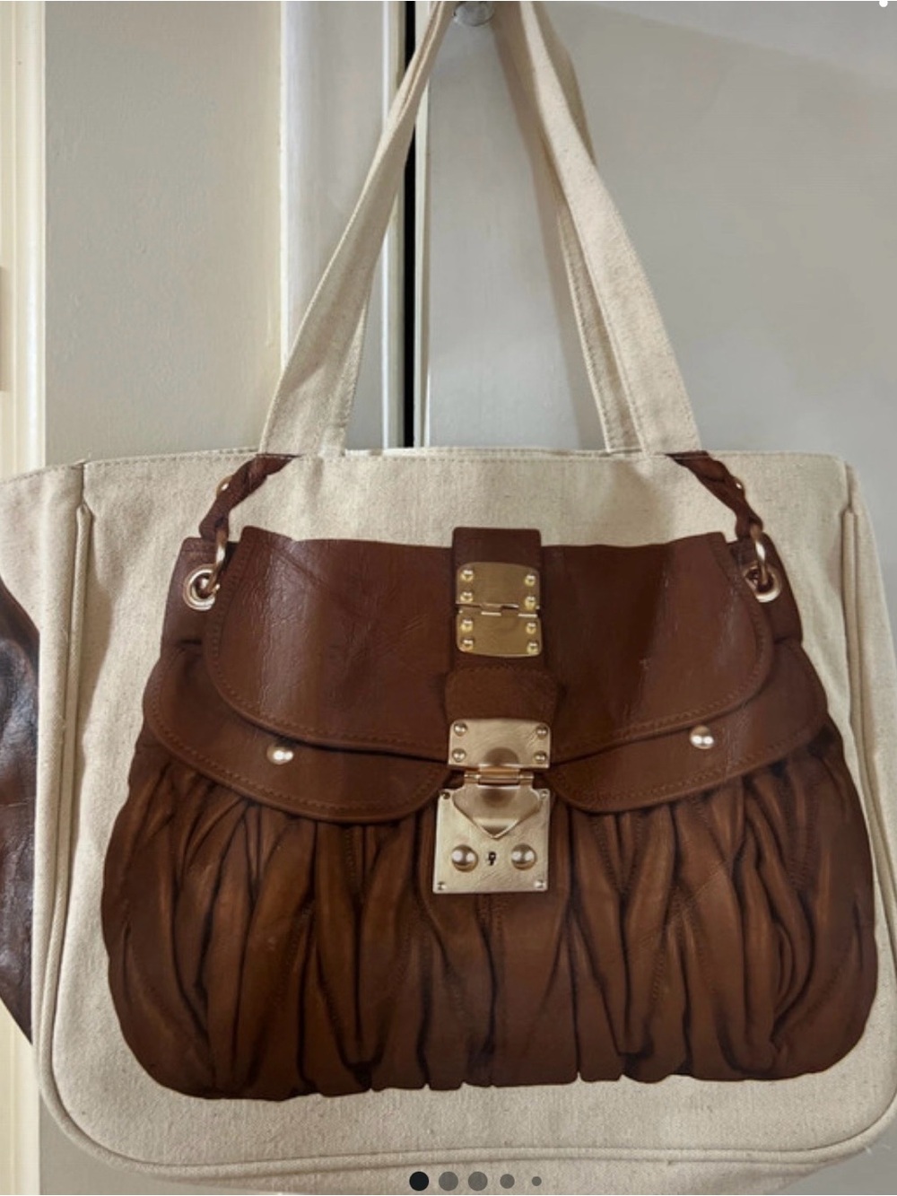 Canvas Tote Bag with Brown Leather-Style Accent